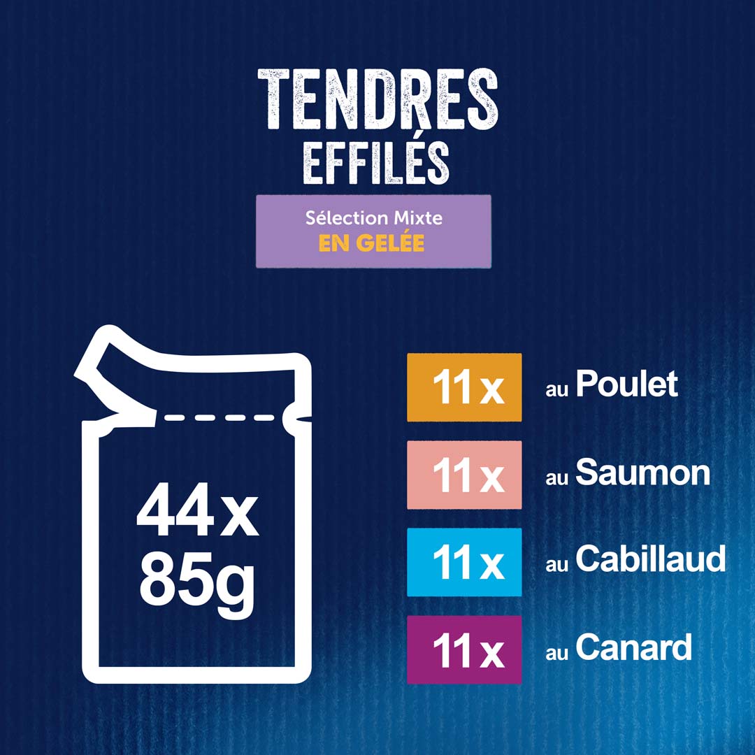 Felix Tendre Effile en Gele Selection Mixte 44x85 g 100% complet equilibre  Chat