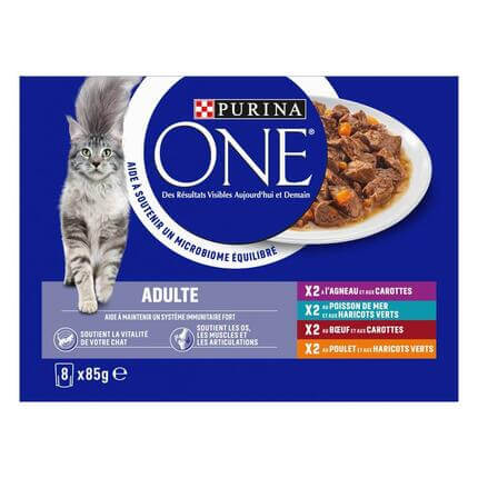 Purina ONE® - Sachets pour Chat Adulte au Bœuf, au Poulet, à l’Agneau et au Poisson de mer