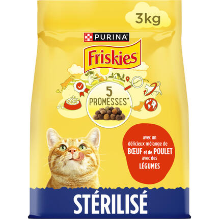 FRISKIES® pour CHAT STÉRILISÉ - Croquettes avec un délicieux mélange de Bœuf et de Poulet avec des Légumes