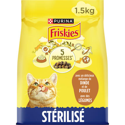 FRISKIES® pour CHAT STÉRILISÉ - Croquettes avec un délicieux mélange de Dinde et de Poulet avec des Légumes