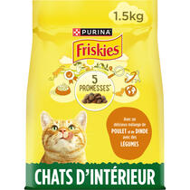 FRISKIES® Pour Chats D’intérieur - Croquettes avec un délicieux mélange de Poulet et de Dinde avec des Légumes