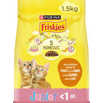 FRISKIES ® JUNIOR Pour CHATONS - Croquettes avec un délicieux mélange de Poulet et de Dinde avec du Lait