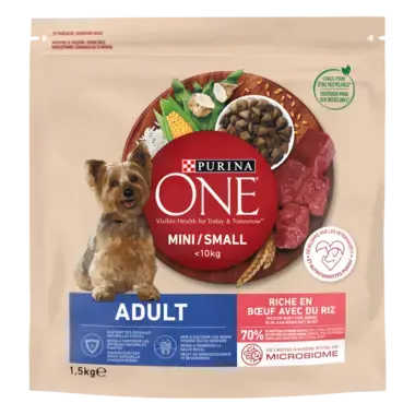 PURINA ONE® MINI/SMALL < 10kg Adult Riche en Bœuf avec du riz - Croquettes pour petit chien adulte