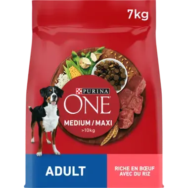 PURINA ONE® Medium / Maxi > 10kg Croquettes pour chien adulte Riche en Bœuf avec du Riz