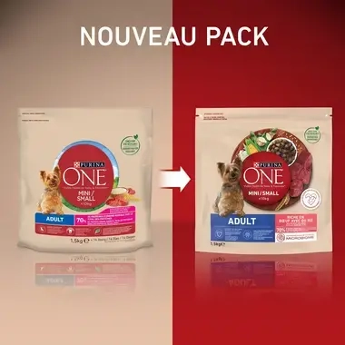 PURINA ONE® MINI/SMALL < 10kg Croquettes pour petit chien adulte Riche en Bœuf avec du riz