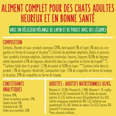 FRISKIES® CHAT ADULTE - Croquettes avec un délicieux mélange de Lapin et de Poulet avec des Légumes