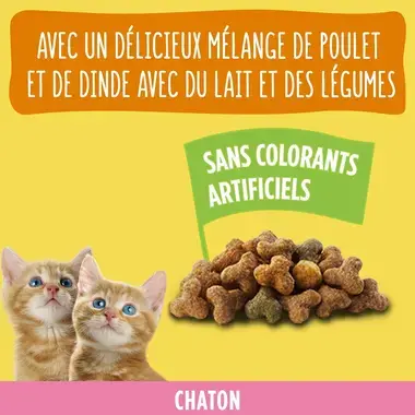 FRISKIES ® JUNIOR Pour CHATONS - Croquettes avec un délicieux mélange de Poulet et de Dinde avec du Lait