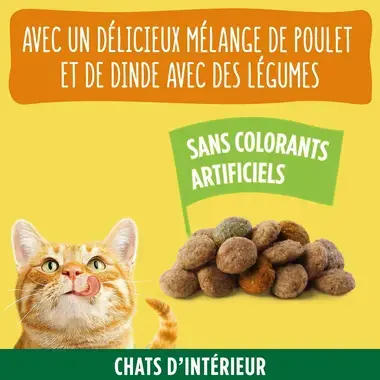 FRISKIES® Pour Chats D’intérieur - Croquettes avec un délicieux mélange de Poulet et de Dinde avec des Légumes