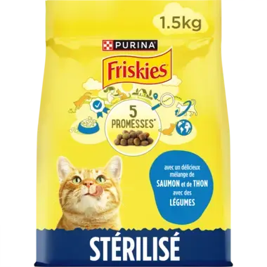 FRISKIES ® Pour Chat Stérilisé - Croquettes avec un délicieux mélange de Saumon et de Thon avec des Légumes