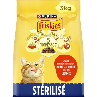 FRISKIES® pour CHAT STÉRILISÉ - Croquettes avec un délicieux mélange de Bœuf et de Poulet avec des Légumes