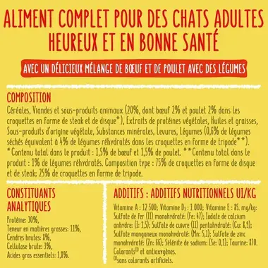 FRISKIES® CHAT ADULTE - Croquettes avec un délicieux mélange de Bœuf et de Poulet avec des Légumes