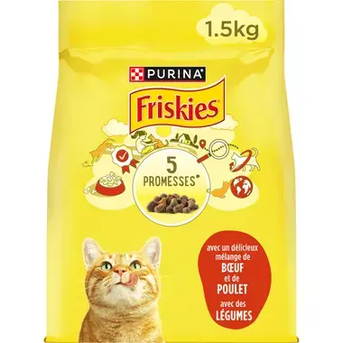 FRISKIES® CHAT ADULTE - Croquettes avec un délicieux mélange de Bœuf et de Poulet avec des Légumes