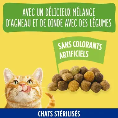 FRISKIES® pour CHAT STÉRILISÉ - Croquettes avec un délicieux mélange d'Agneau et de Dinde avec des Légumes